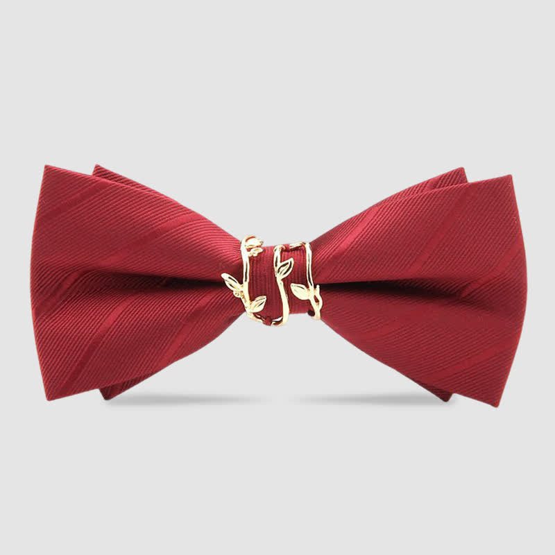 Men's Luxury Golden Vine Leaf Twill Bow Tie - Burgundy - image 4