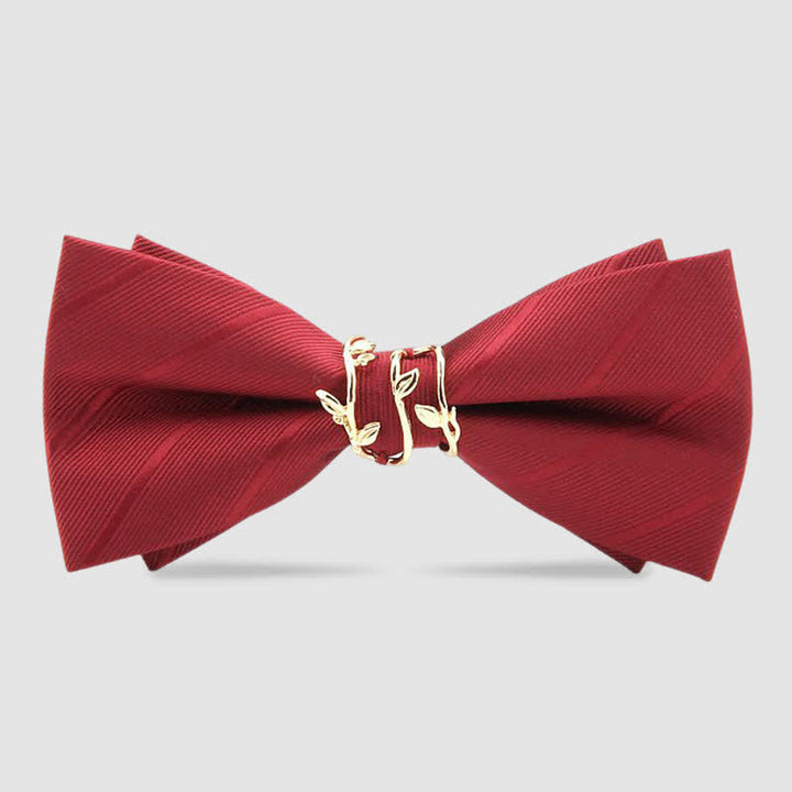 Men's Luxury Golden Vine Leaf Twill Bow Tie - Burgundy - image 4