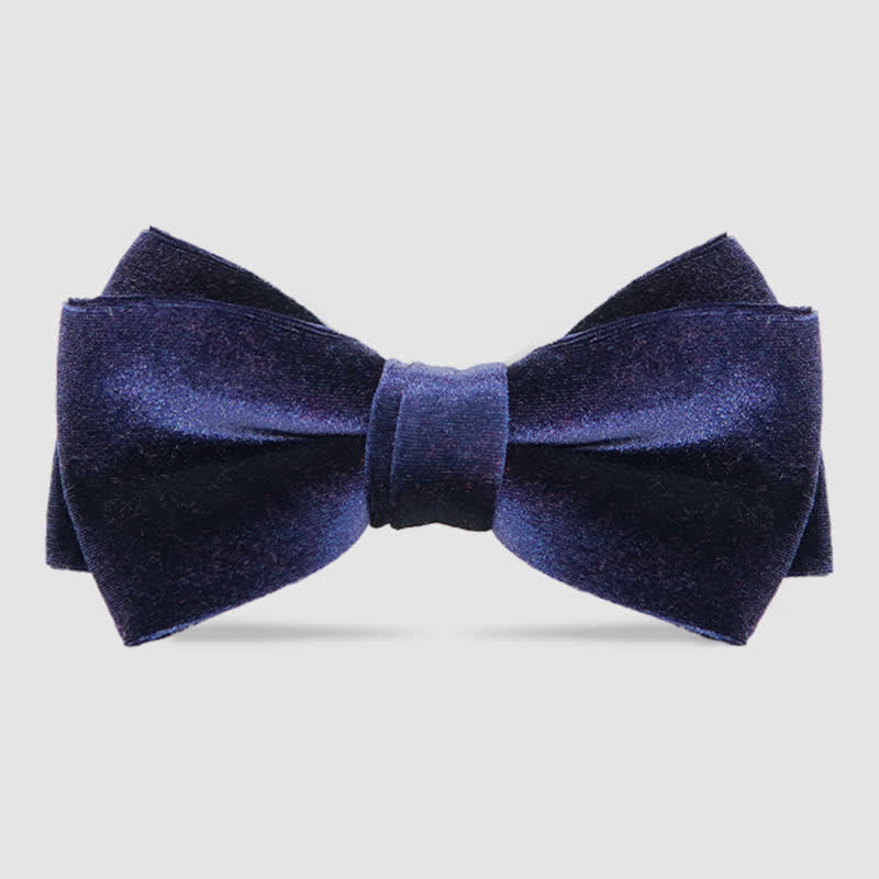 Men's Luxurious Double Layers Velvet Bow Tie - Navy - image 6