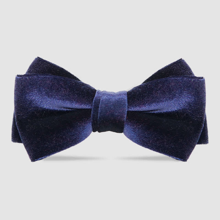 Men's Luxurious Double Layers Velvet Bow Tie - Navy - image 6