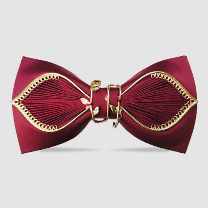 Men's Gold Bird Leaves Floral Pattern Wedding Bow Tie