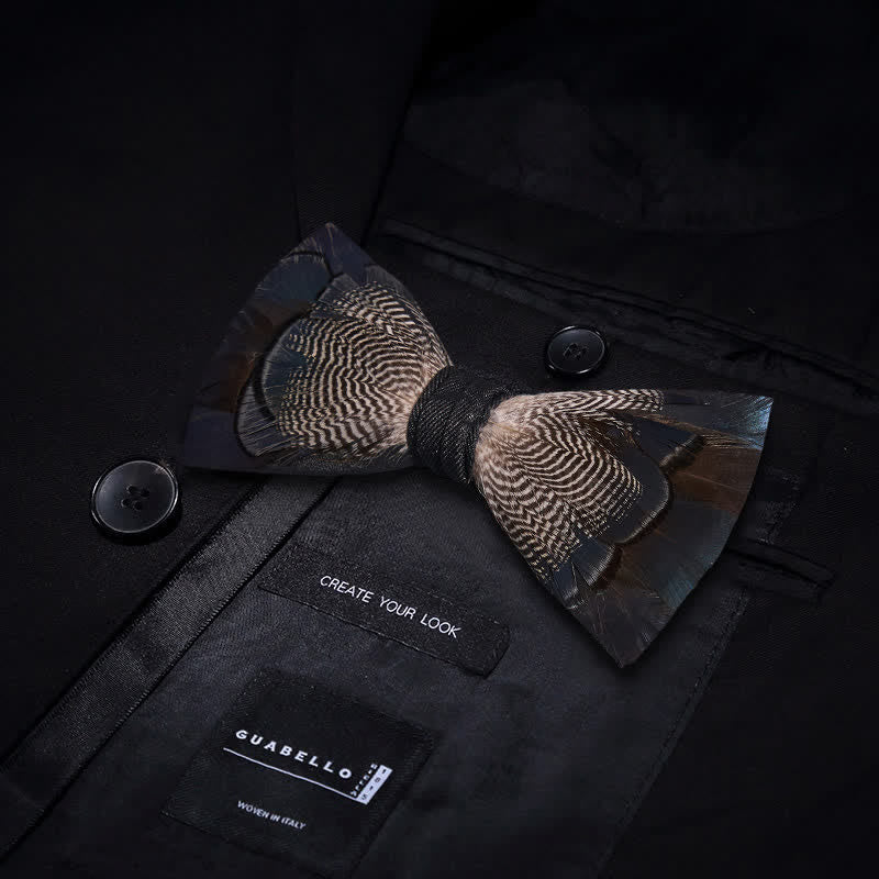 Kid's Blue & White Mallard Duck Feather Bow Tie with Lapel Pin