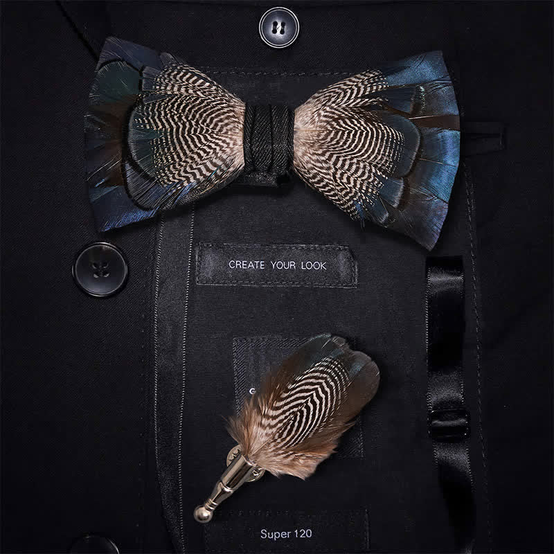 Kid's Blue & White Mallard Duck Feather Bow Tie with Lapel Pin - Adult - image 0