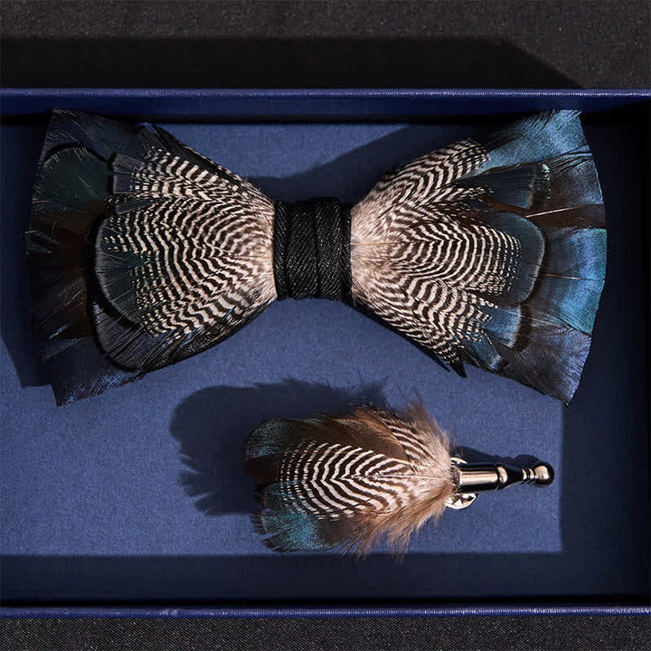 Kid's Blue & White Mallard Duck Feather Bow Tie with Lapel Pin - image 3