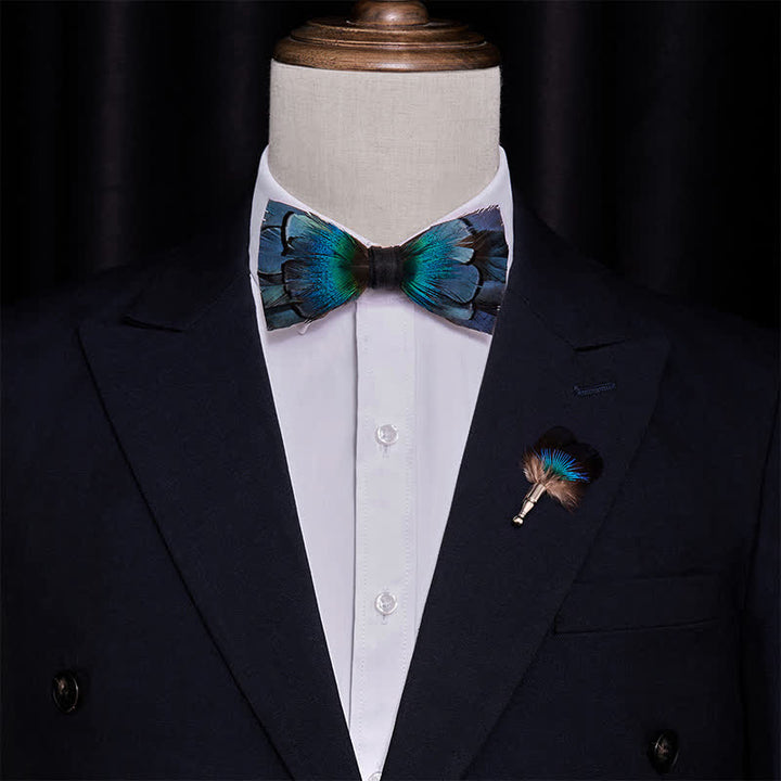 Kid's Cascading Navy Feather Bow Tie with Lapel Pin