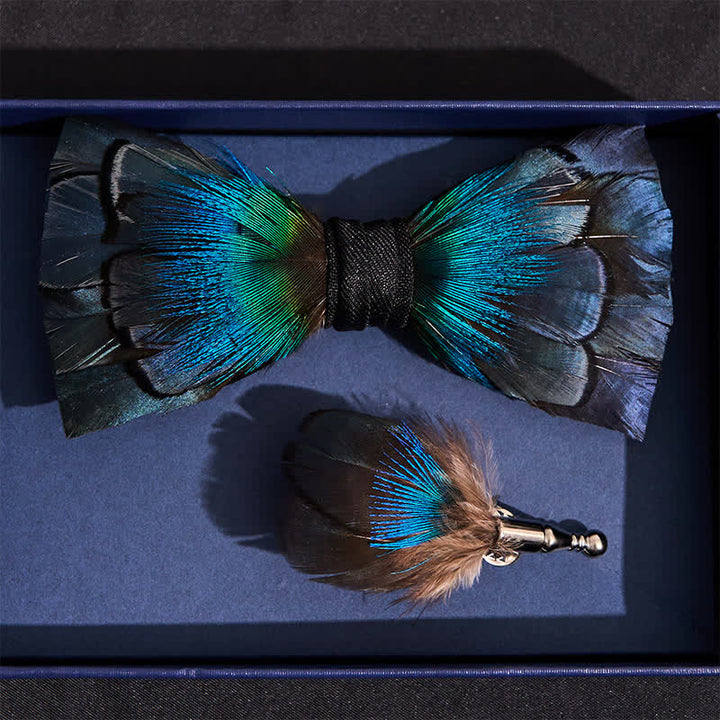 Kid's Cascading Navy Feather Bow Tie with Lapel Pin