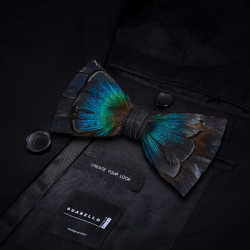 Kid's Cascading Navy Feather Bow Tie with Lapel Pin