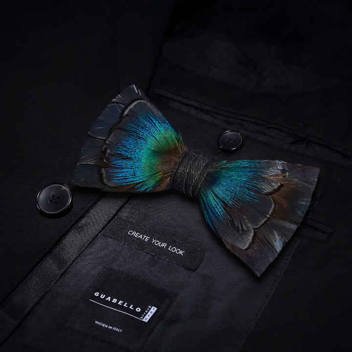 Kid's Cascading Navy Feather Bow Tie with Lapel Pin