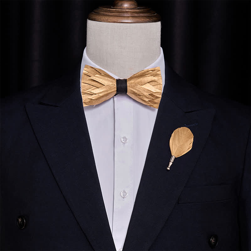 Sunshine Solid Gold Feather Bow Tie