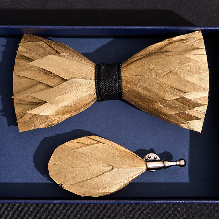 Sunshine Solid Gold Feather Bow Tie