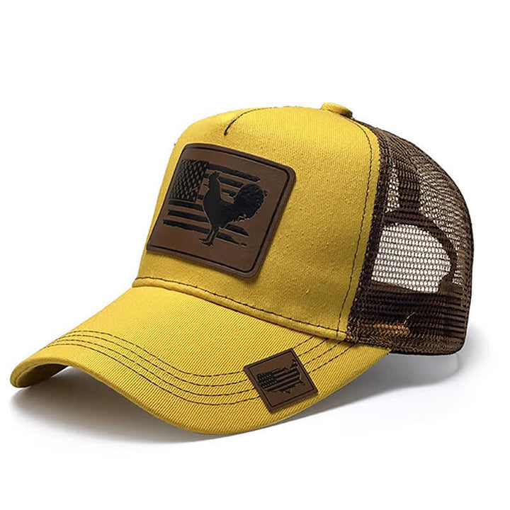 Farm Cock And Flag Adjustable Men's Trucker Hat - Yellow - Adjustable (21 1/4"- 22 7/8") - image 6