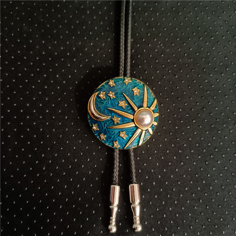 Vintage Sun And Moon With Pearl Bolo Tie