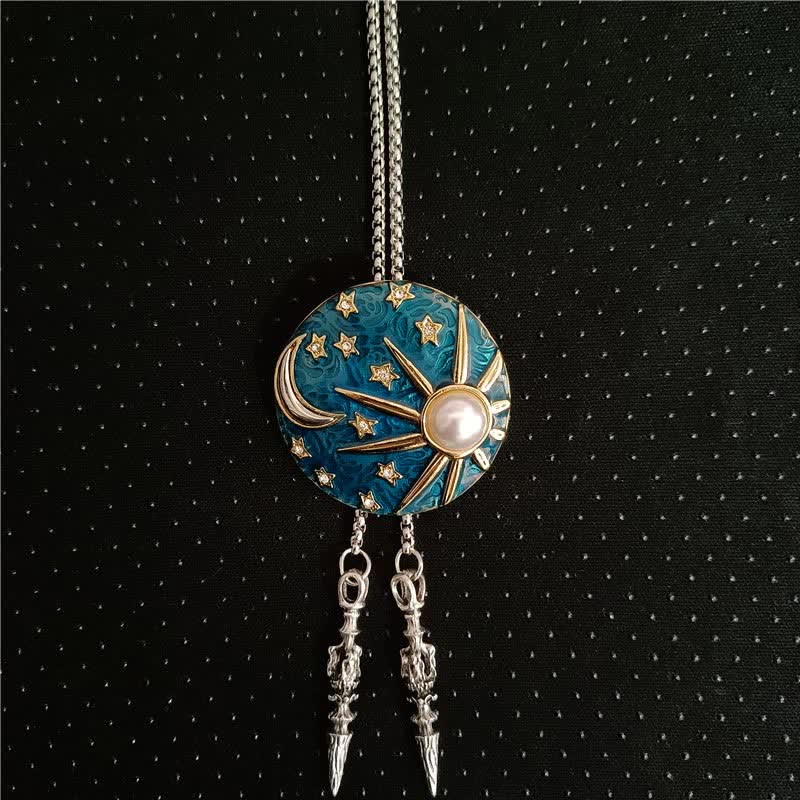 Vintage Sun And Moon With Pearl Bolo Tie