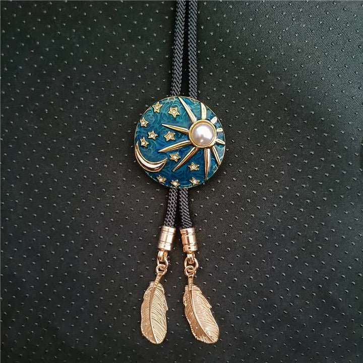 Vintage Sun And Moon With Pearl Bolo Tie