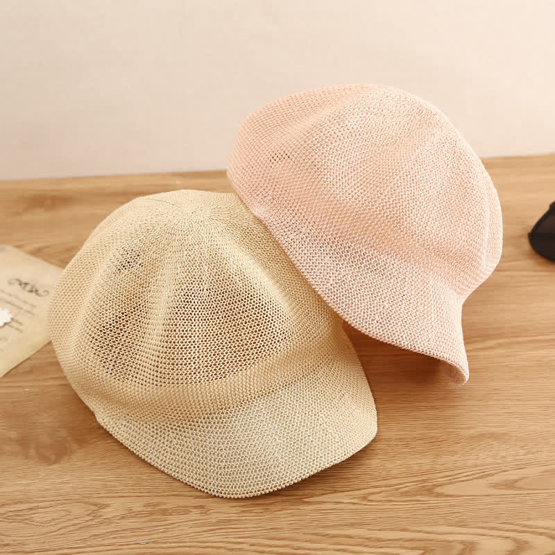 Women's Soild Color Woven Beach Straw Beret Hat - image 0