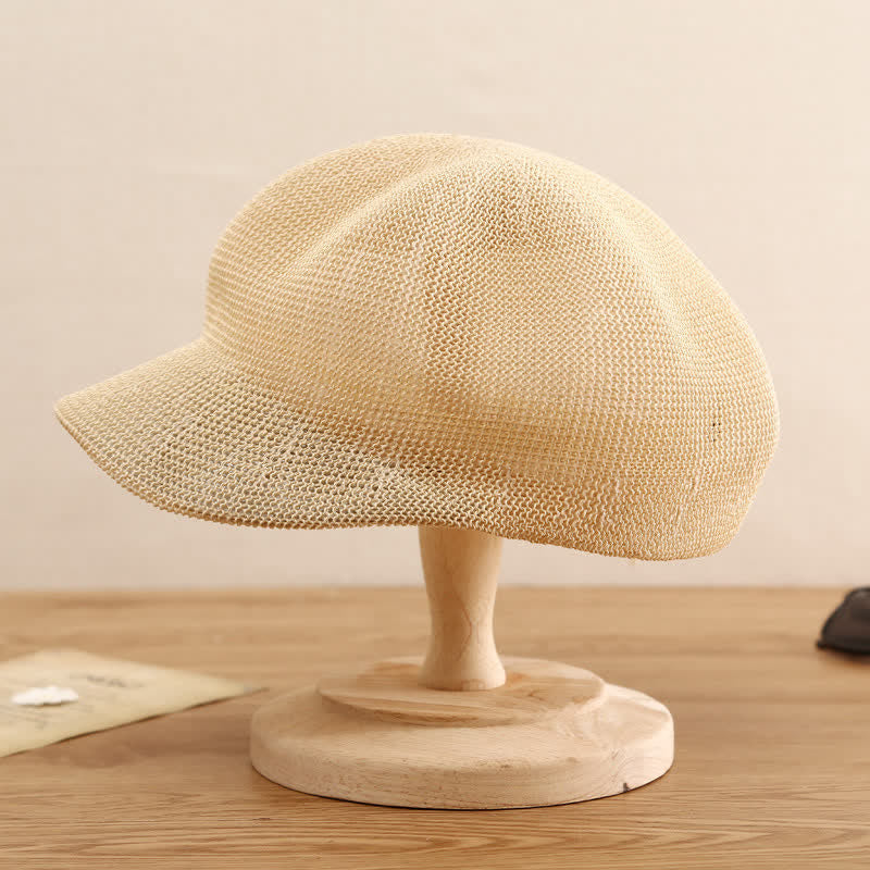 Women's Soild Color Woven Beach Straw Beret Hat - Beige - M (22 1/2"-22 7/8") - image 1