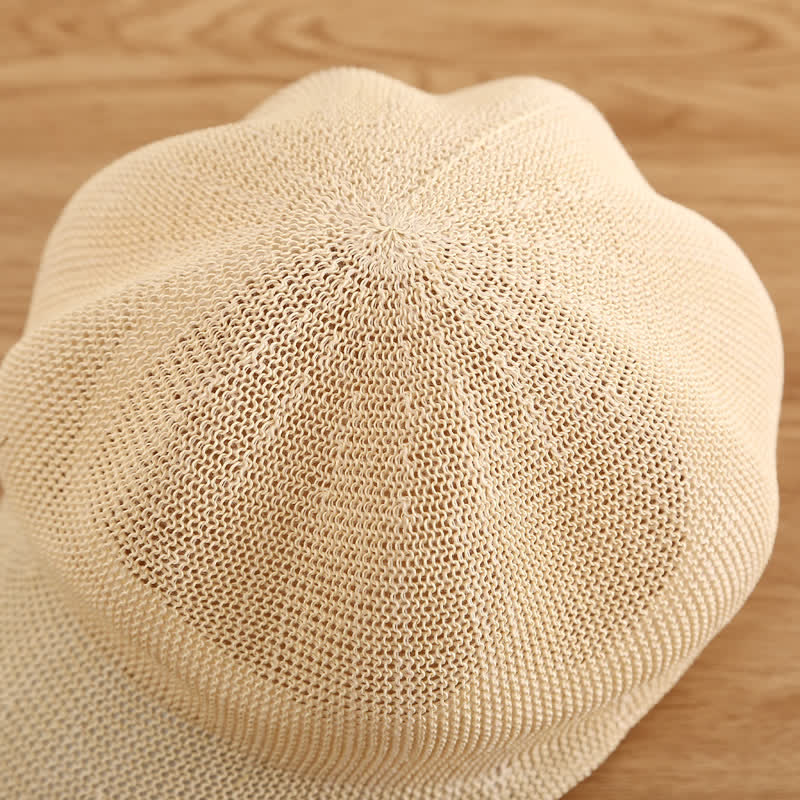 Women's Soild Color Woven Beach Straw Beret Hat - image 3