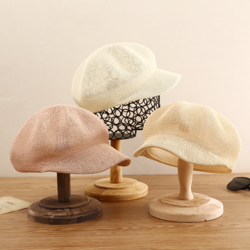 Women's Soild Color Woven Beach Straw Beret Hat - image 2