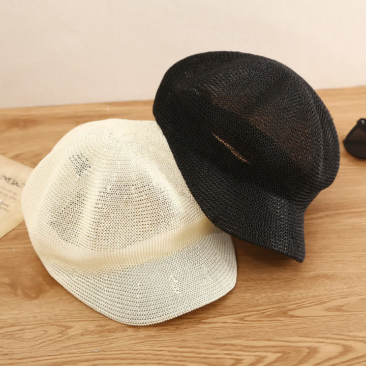 Women's Soild Color Woven Beach Straw Beret Hat - image 4