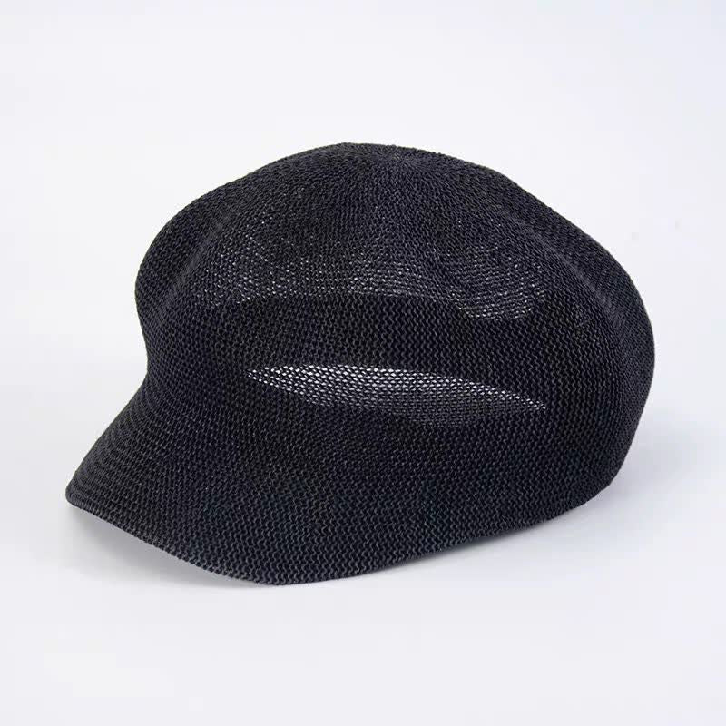 Women's Soild Color Woven Beach Straw Beret Hat - Black - M (22 1/2"-22 7/8") - image 6