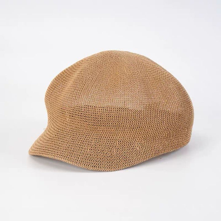 Women's Soild Color Woven Beach Straw Beret Hat - Khkai - M (22 1/2"-22 7/8") - image 5
