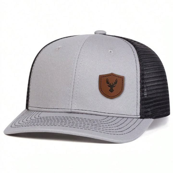 Small Antler Brown Leather Label Patch Trucker Hat - Light Gray - Adjustable (About 22"-23 5/8") - image 2