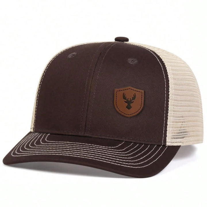 Small Antler Brown Leather Label Patch Trucker Hat - Brown - Adjustable (About 22"-23 5/8") - image 4