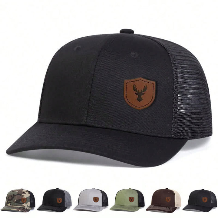 Small Antler Brown Leather Label Patch Trucker Hat - image 0