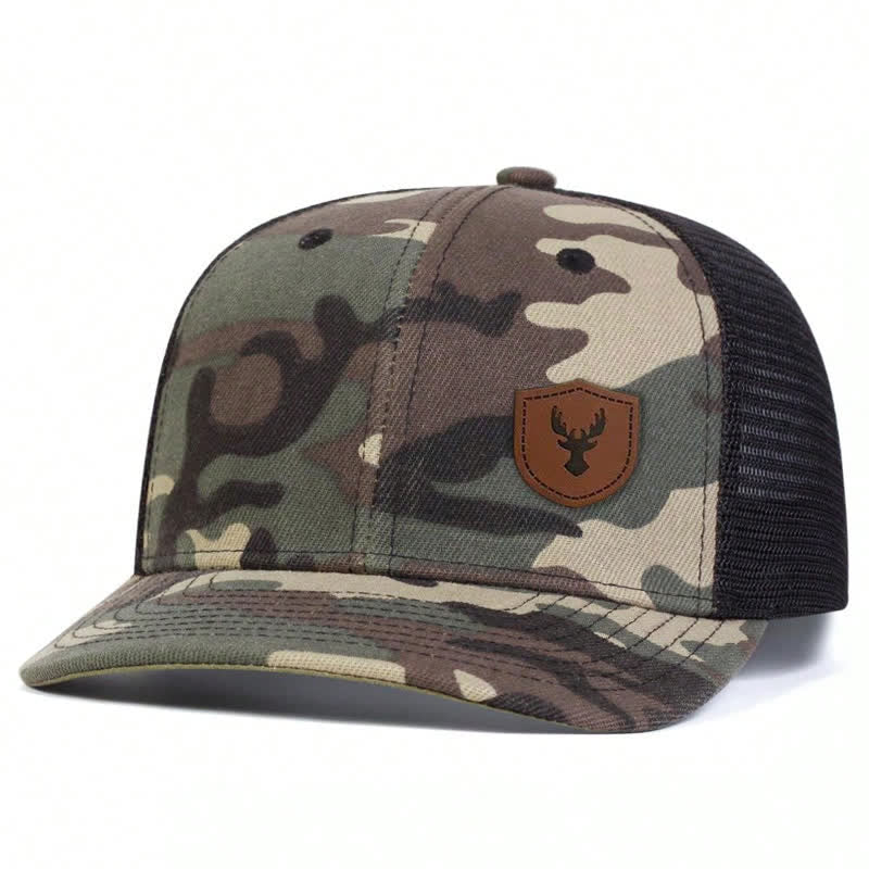 Small Antler Brown Leather Label Patch Trucker Hat