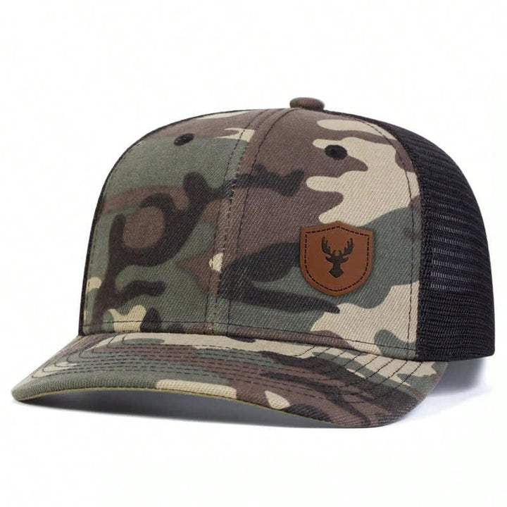 Small Antler Brown Leather Label Patch Trucker Hat