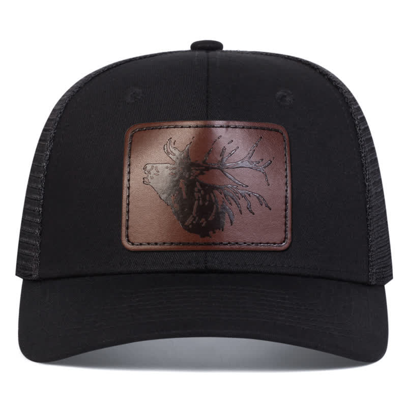 Big Deer Head Leather Label Patch Trucker Hat