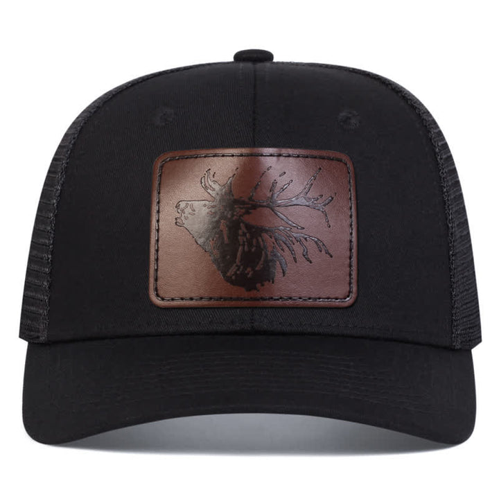 Big Deer Head Leather Label Patch Trucker Hat