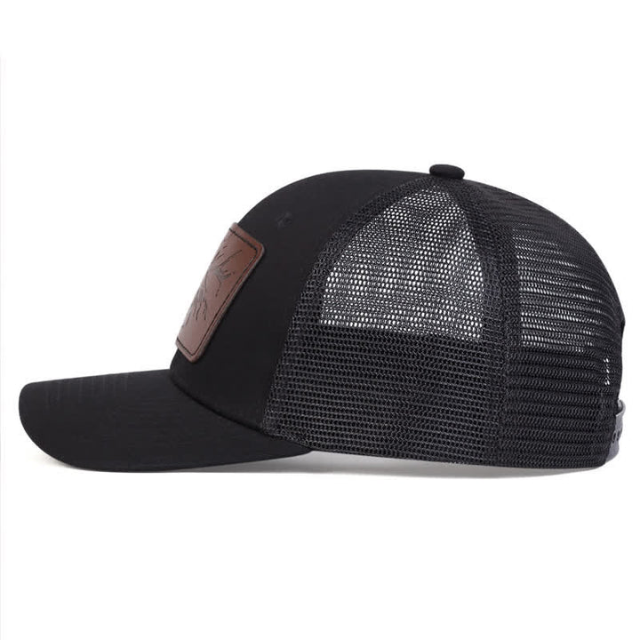 Big Deer Head Leather Label Patch Trucker Hat - image 3
