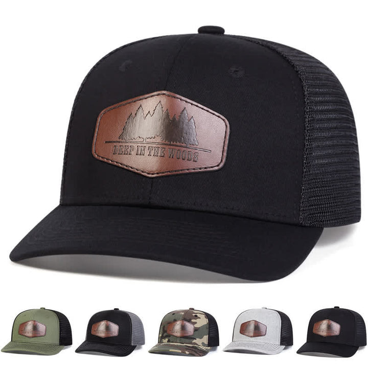 Deep In The Woods Leather Label Patch Trucker Hat