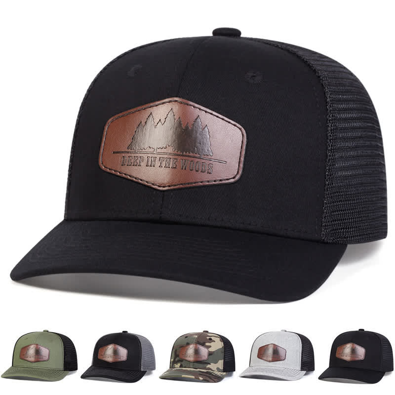 Deep In The Woods Leather Label Patch Trucker Hat - image 0