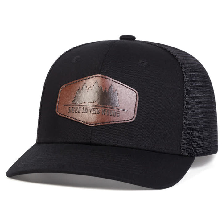Deep In The Woods Leather Label Patch Trucker Hat - Black - Adjustable (About 22"-23 5/8") - image 1