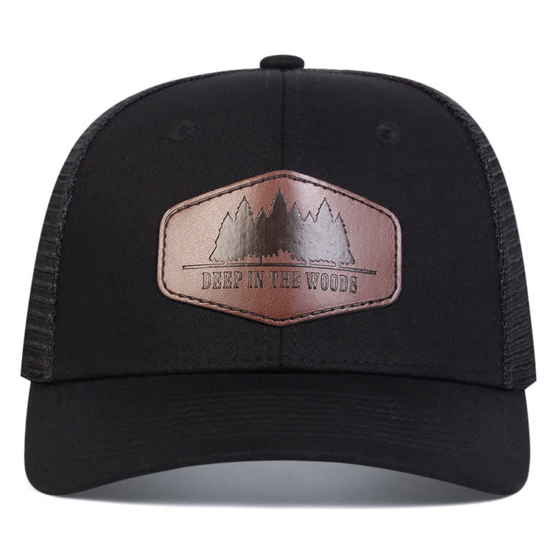 Deep In The Woods Leather Label Patch Trucker Hat
