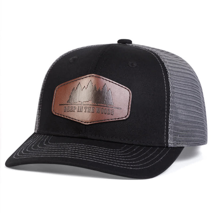 Deep In The Woods Leather Label Patch Trucker Hat - Black & Gray - Adjustable (About 22"-23 5/8") - image 5