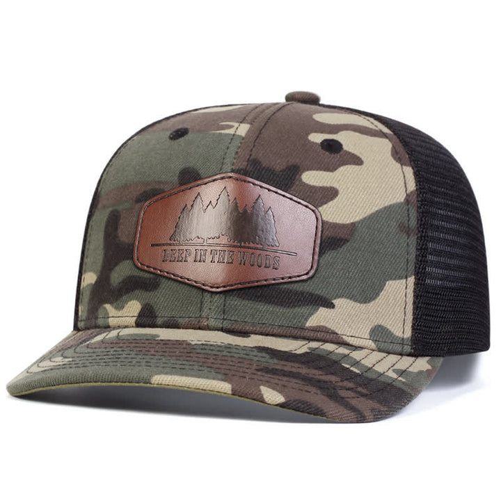 Deep In The Woods Leather Label Patch Trucker Hat