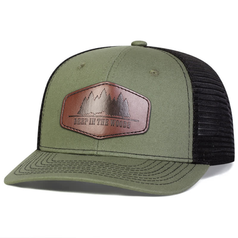 Deep In The Woods Leather Label Patch Trucker Hat