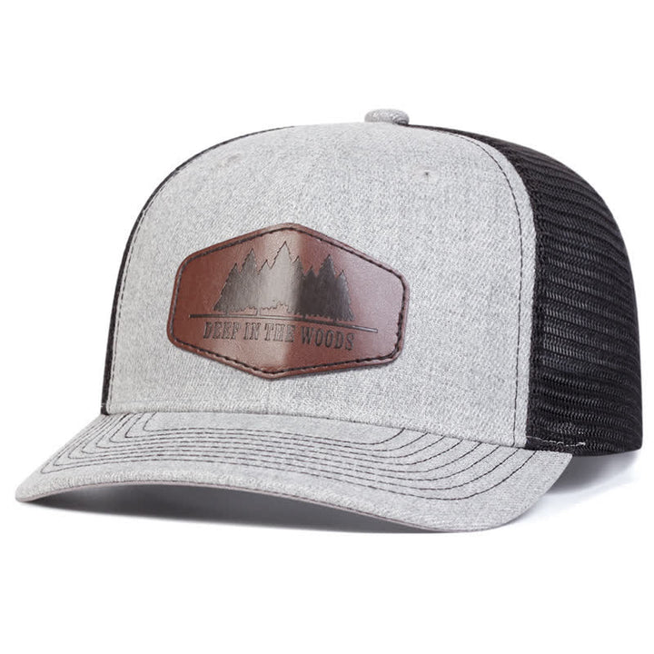 Deep In The Woods Leather Label Patch Trucker Hat - Gray - Adjustable (About 22"-23 5/8") - image 4