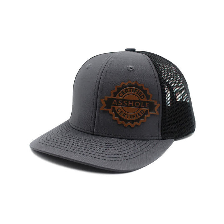 Letter Pattern Brown Leather Label Patch Trucker Hat - Dark Gray & Black - Adjustable (About 22"-23 5/8") - image 10