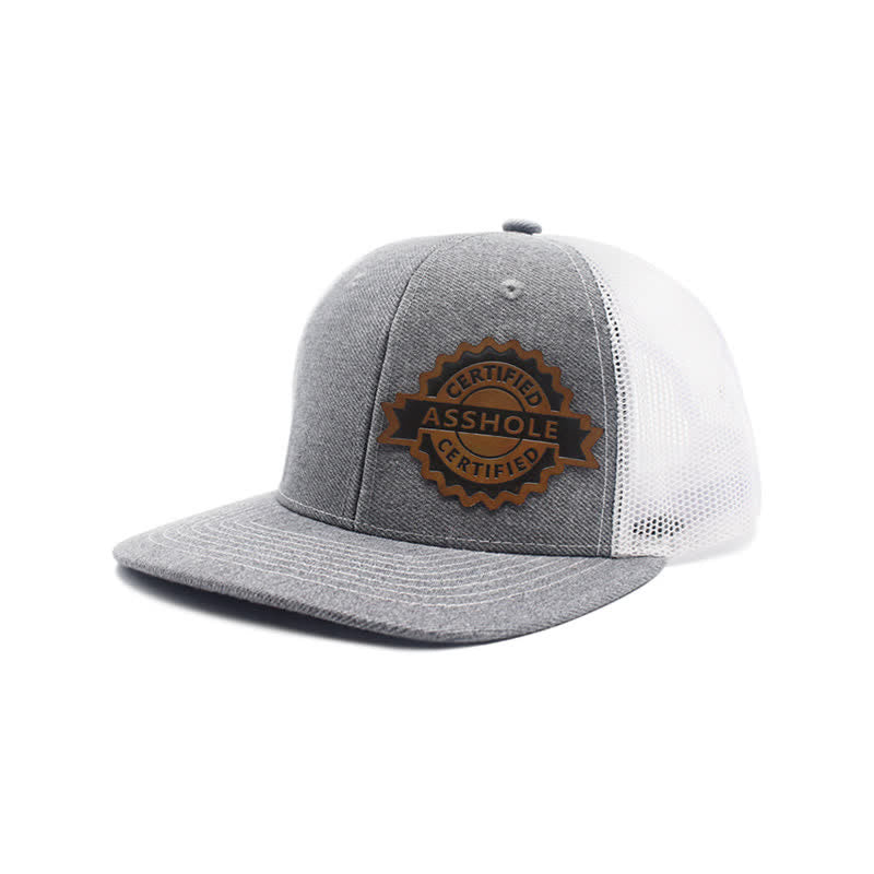 Letter Pattern Brown Leather Label Patch Trucker Hat - Gray & White - Adjustable (About 22"-23 5/8") - image 11