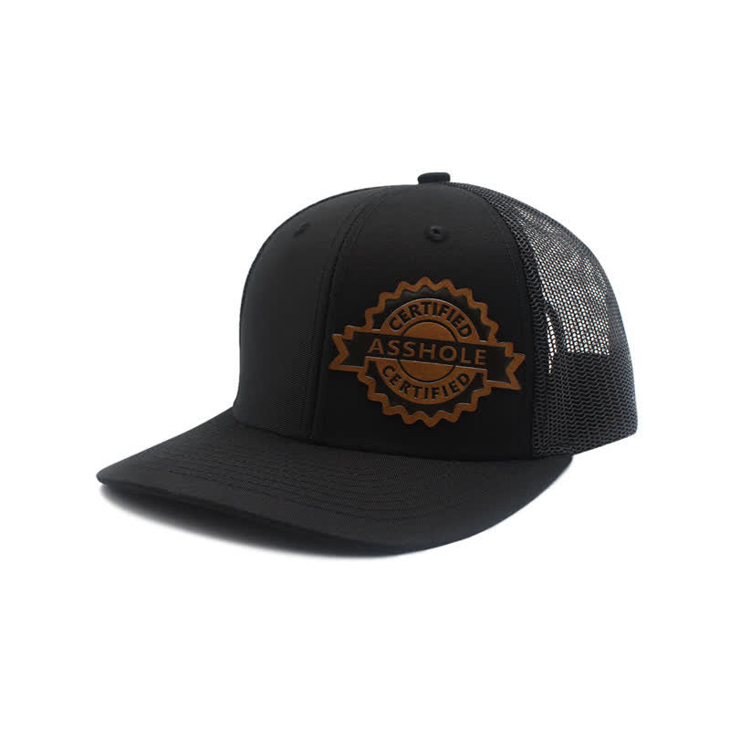 Letter Pattern Brown Leather Label Patch Trucker Hat - Black - Adjustable (About 22"-23 5/8") - image 13