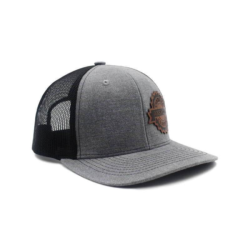 Letter Pattern Brown Leather Label Patch Trucker Hat - image 2