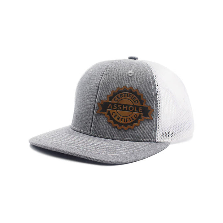 Letter Pattern Brown Leather Label Patch Trucker Hat - Gray & White - Adjustable (About 22"-23 5/8") - image 11