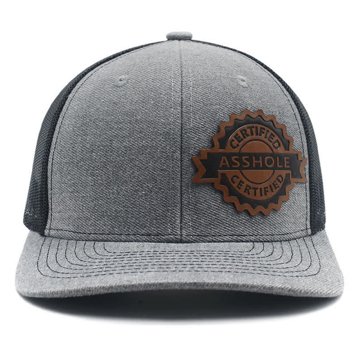Letter Pattern Brown Leather Label Patch Trucker Hat - image 0