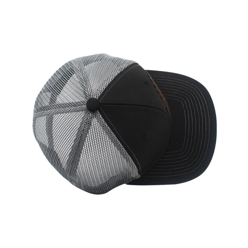 Letter Pattern Brown Leather Label Patch Trucker Hat - image 4