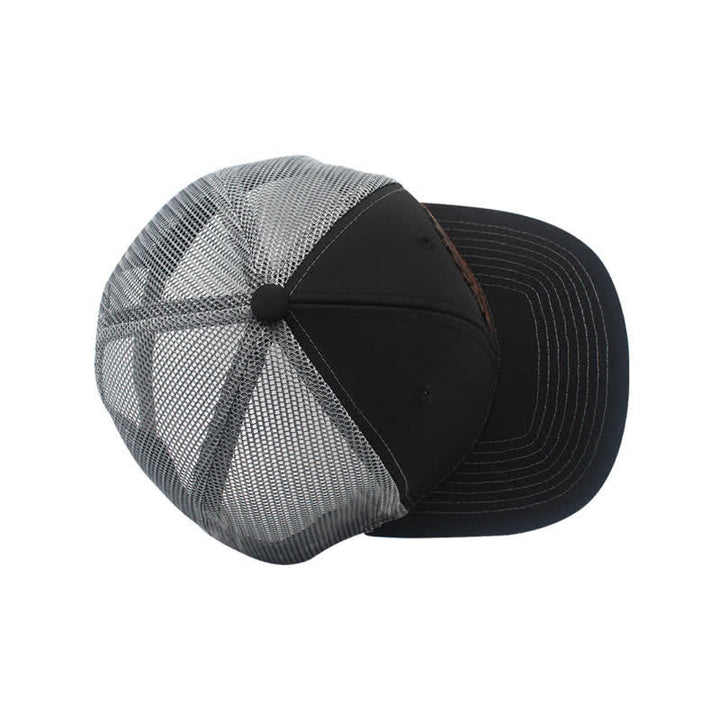 Letter Pattern Brown Leather Label Patch Trucker Hat