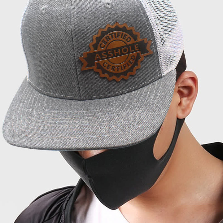 Letter Pattern Brown Leather Label Patch Trucker Hat